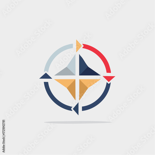 Abstract compass design with colorful directional markers for navigation and guidance