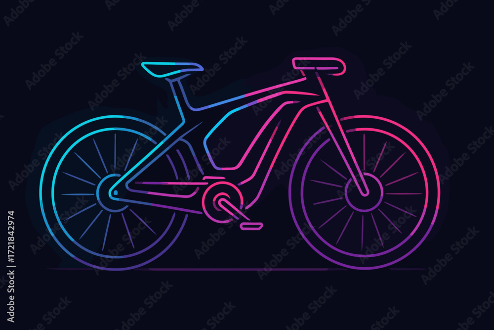 Fototapeta premium Neon-style illustration of a bicycle, representing modern design and outdoor recreation