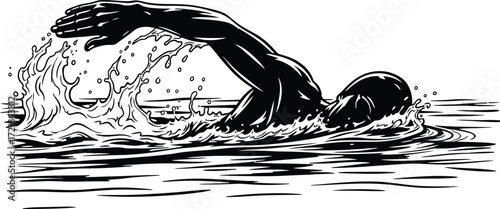 Silhouette of Swimming man Silhouette black and white	