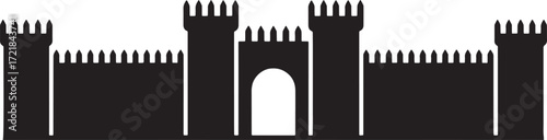 Fortress Silhouette Vector Illustration A Medieval Castle Stronghold with Towers and Battlements