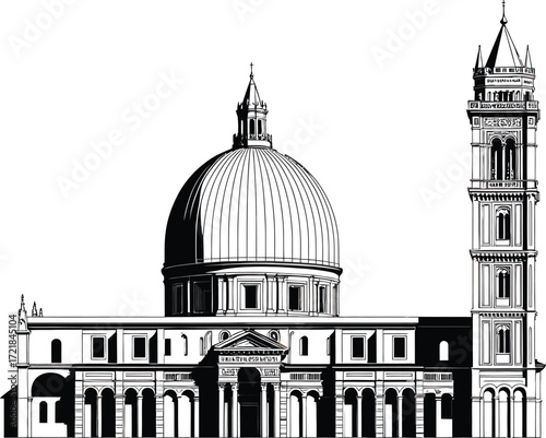 Vector Illustration of Florence Cathedral with Giotto's Campanile on Transparent Backdrop