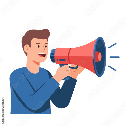 Cartoon man using a megaphone to make an announcement.