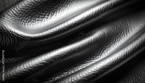 Wallpaper Mural Close-up of black leather surface with glossy finish and natural creases, highlighting rich texture, grain detail, and tactile elegance. Torontodigital.ca