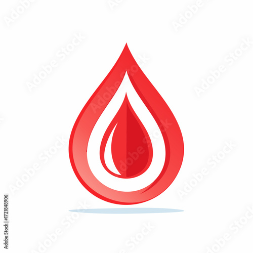 Artistic representation of a stylized blood drop logo, showcasing vibrant red hues on white background