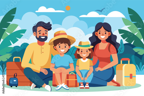 Family enjoying a sunny day outdoors while preparing for a travel adventure together