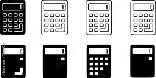 Small calculator icon in filled, thin line, outline and stroke style. Vector illustration of two colored and black small calculator vector icons designs can be used for mobile, ui