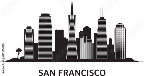 San Francisco Skyline Silhouette Vector Illustration with City Name Below for Travel and Tourism