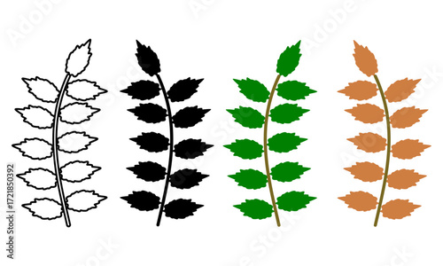 Illustration of autumn vegan leaves in various styles and colors