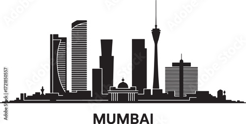 Mumbai Cityscape Silhouette Vector Illustration with Modern Buildings and Urban Skyline Design Concept