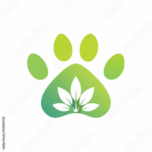Creative emblem featuring a paw print with cannabis leaves, veterinary illustration design