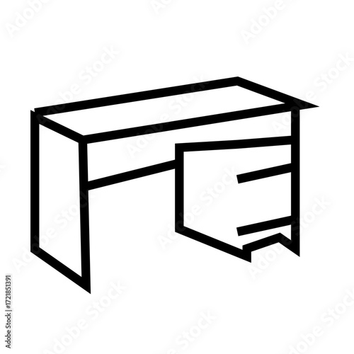 Office desk icon, minimal work table illustration.