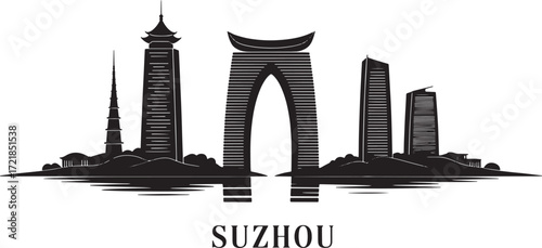 Suzhou Cityscape Silhouette Vector Illustration A Detailed Skyline Depiction of Urban Architecture