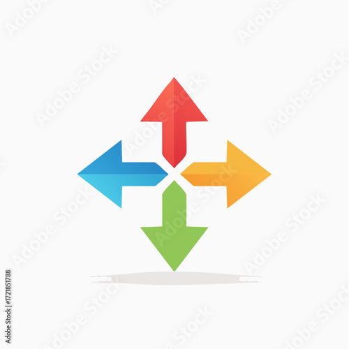 Directional Navigation Icon: Four Colorful Arrows Pointing in Different Directions on White Background