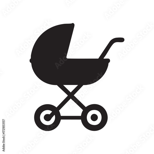 Stylized Baby Carriage Icon A Simple Graphic Illustration of a Stroller with a Smooth Silhouette