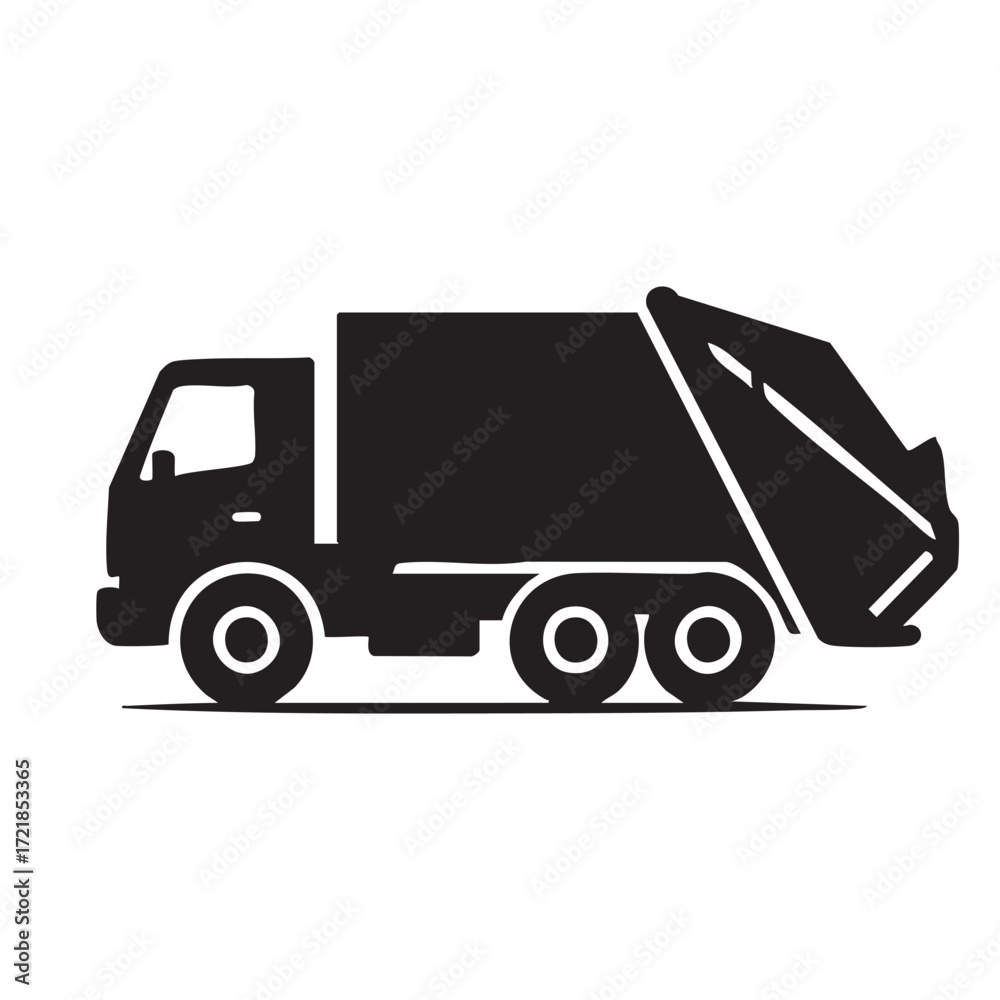 Fototapeta premium Monochrome Garbage Truck Silhouette Vector Illustration Waste Management and Sanitation Services Essential for Urban Cleanliness