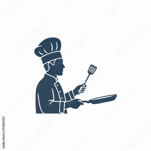 Chef cooking with pan in silhouette illustration