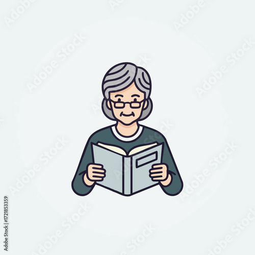 Grandmother reading a book in a simple style