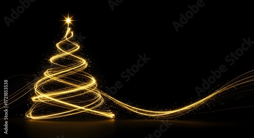 Elegant Christmas tree outline with abstract golden lines.