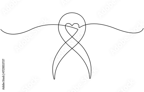 Awareness Ribbon Single Line Icon, Awareness Ribbon Continuous one line drawing vector art.