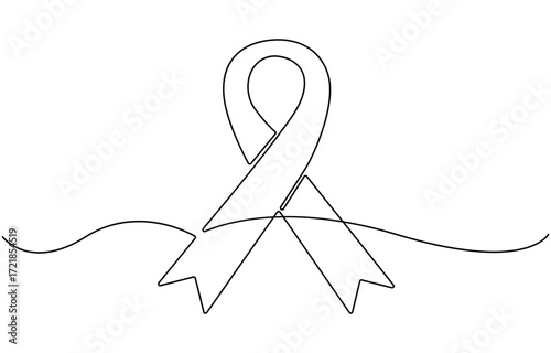 Awareness Ribbon Single Line Icon, Awareness Ribbon Continuous one line drawing vector art.