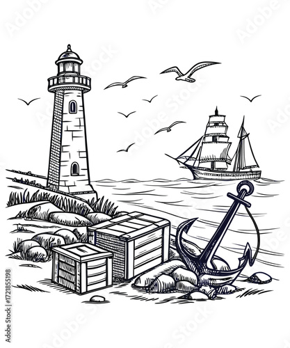 Lighthouse Guide: Coastal Navigation Tips A Hands Drawing Illustration