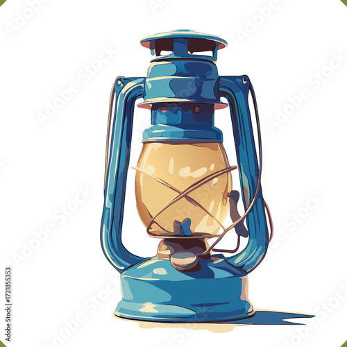 Vector illustration of vintage kerosene lamp glowing with warm light, isolated on white background