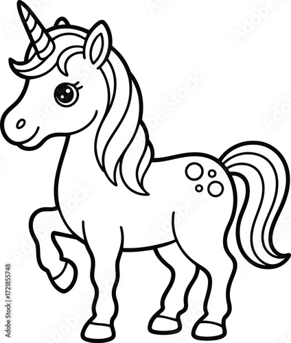 Enchanting unicorn outline ready to spark creativity for whimsical coloring books and magical themed designs perfect for children's imagination