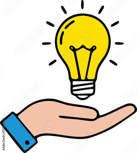 Bright Idea Shining Above Open Hand Showing Innovation and New Concepts