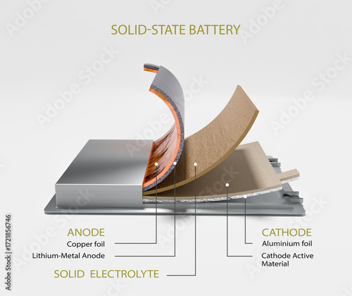 Inside A Solid-state battery . 3D render