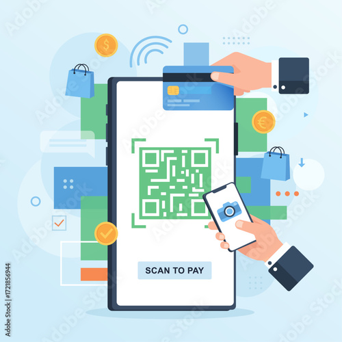Modern digital payment system concept with financial icons and abstract elements