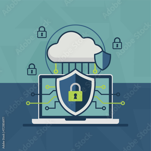 Secure cloud server data protection and network security concept