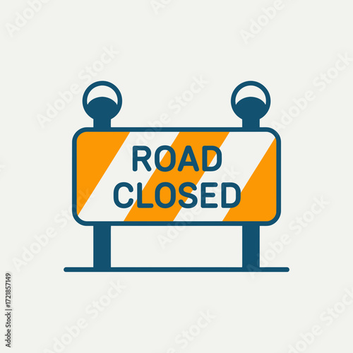 Construction Barrier Icon – Roadblock, Caution, Safety, Obstruction Symbol