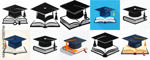 Academic Graduation Caps and Books Education Concept.
