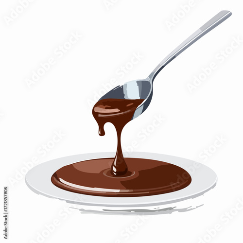 Spoonful of Rich Chocolate Sauce Drizzling onto Plate