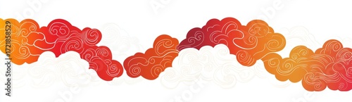 The traditional Chinese clouds adorn the sky, serving as an Asian decorative element for designs, patterns, and festivals, complemented by Korean and Japanese cloudy sets, all in a light, paper cut
