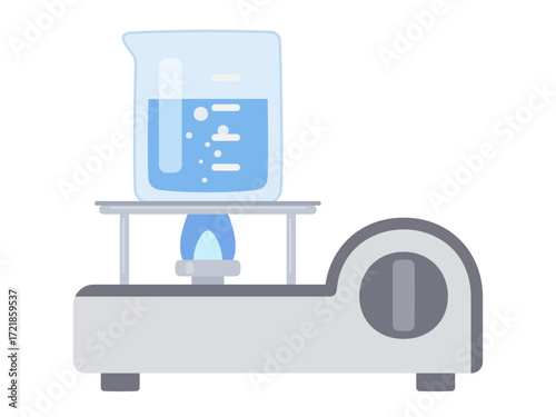 理科実験用ガスコンロでビーカーを加熱するイラスト
