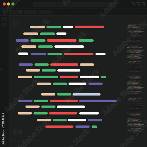 Screen of web developing code on dark background. Vector illustration.