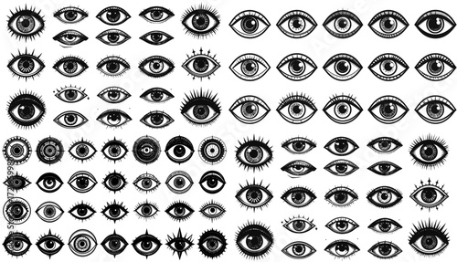 Collection of Hand Drawn Eyes in Various Styles and Expressions.