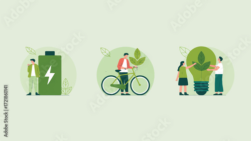 Vector art of ecofriendly energy, transportation, and innovation concept