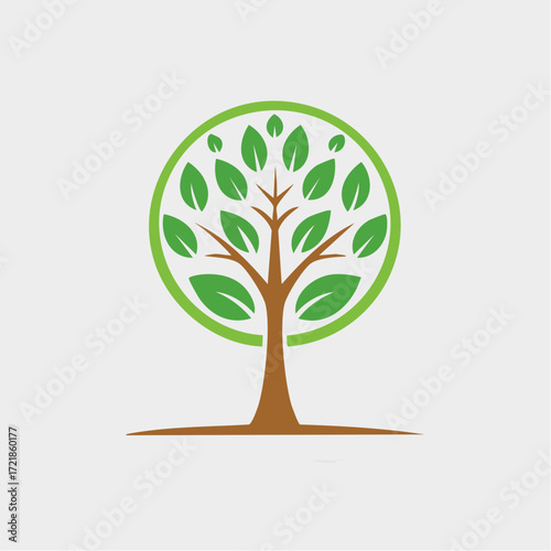 Minimalist Tree Emblem Illustrating Growth and Harmony within a Circular Frame