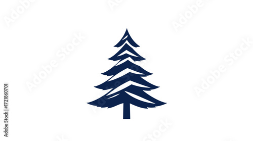 Stylized dark blue evergreen tree graphic design, simple, elegant, and minimalist.