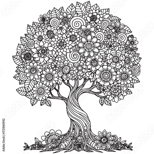 Tree And Flower Coloring Pages For Adults And Kids 