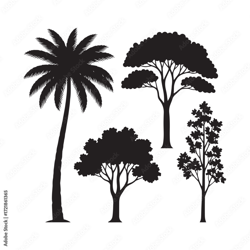 Obraz premium Tropical Tree Silhouette Vector Set