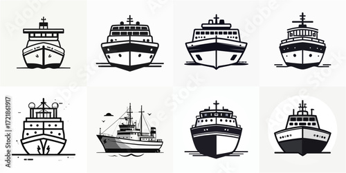 Collection of various ship designs, front view.
