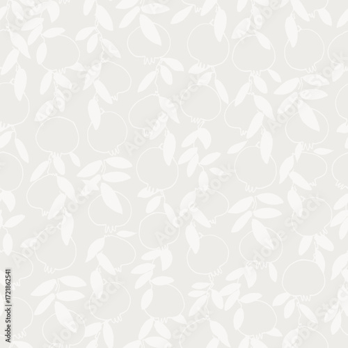 Seamless pattern. Pomegranate tree branches with fruit. Outlined vector illustration on light-colored background for surface design and other design projects Shana Tova