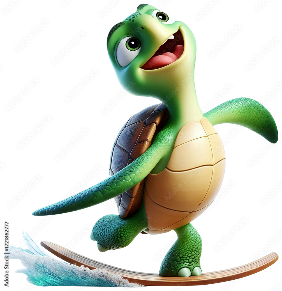Fototapeta premium Turtles are having fun playing on a surfboard