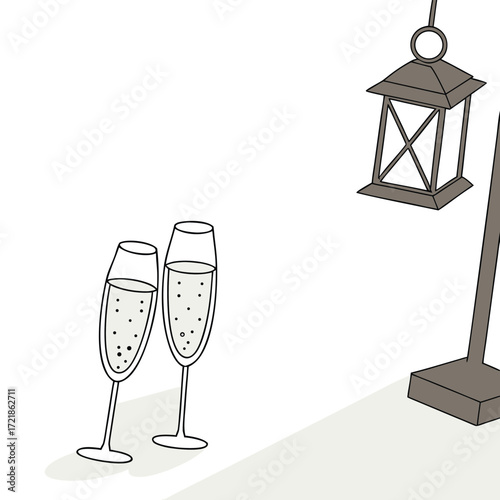 Celebrate special moments with a toast, two champagne flutes and lantern light, perfect for romantic evenings, anniversaries, or elegant gatherings
