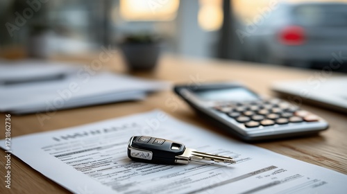 Clés de voiture sur documents avec calculatrice pour financement auto