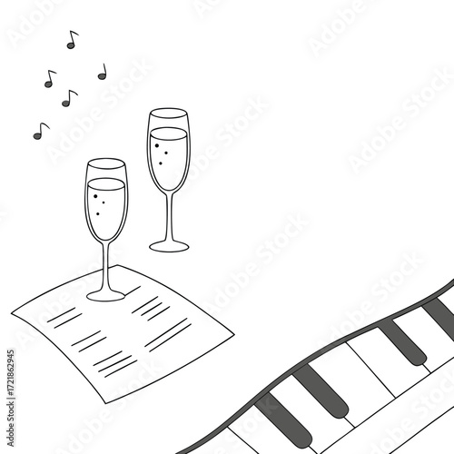 Elegant piano music and champagne celebration for special occasions, perfect for events, romantic moments, or sophisticated gatherings, a timeless design