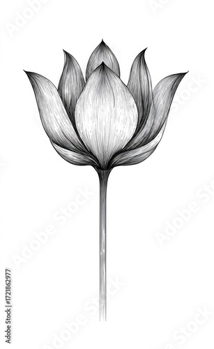 Wallpaper Mural A detailed line art drawing of a flower, showcasing intricate petal details and a slender stem. Torontodigital.ca